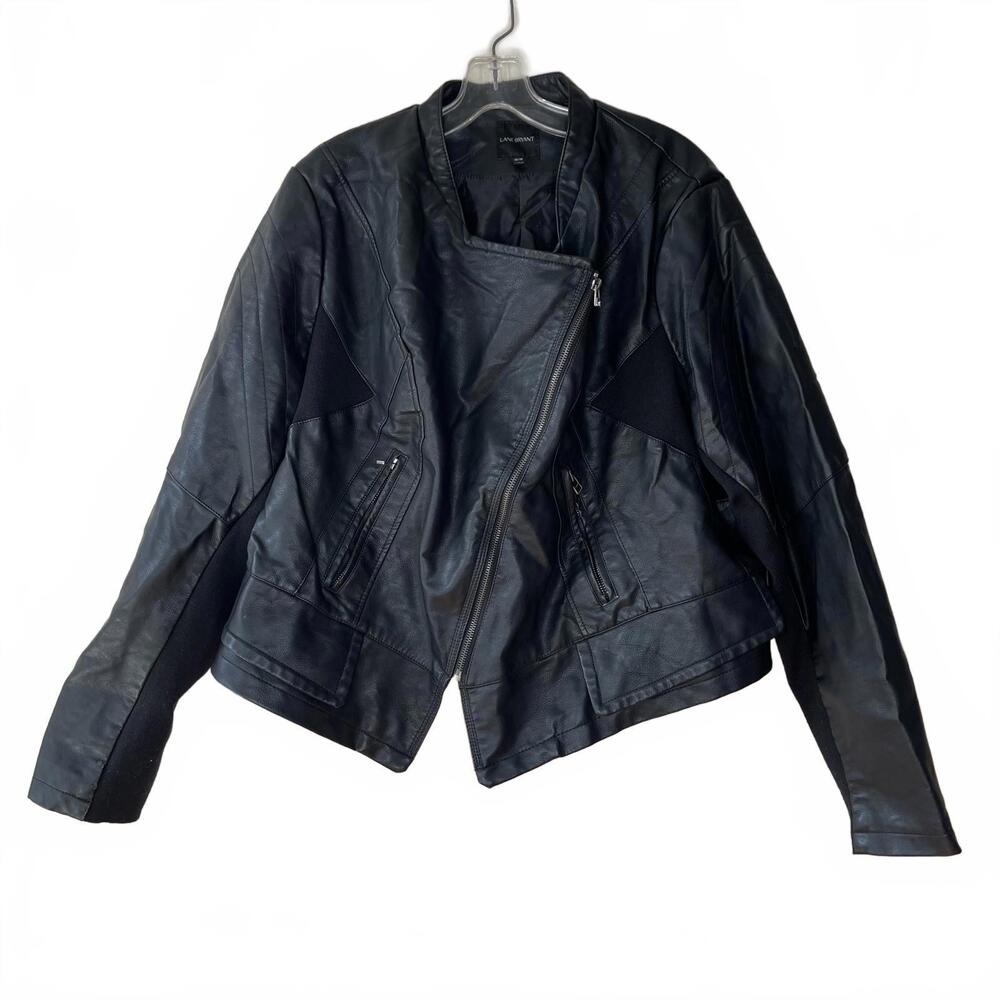 Lane Bryant Black Leather Moto Zipper Jacket Size 26/28